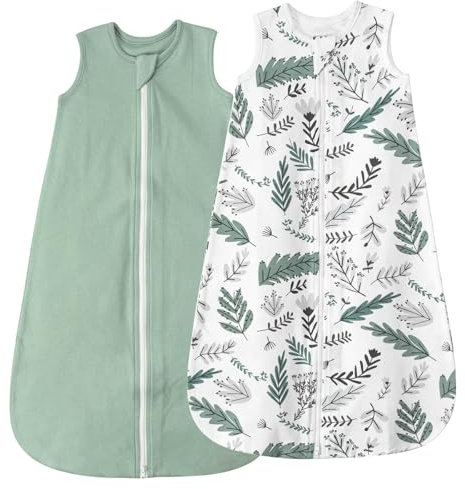 LILBESTIE Baby Sleeping Bag 1.0 Tog, 100% Cotton Summer Newborn Sleeping Bag Baby 6-12 Months, Toddler Sleep Sack Lightweight Sleep Bag, Leaves & Green