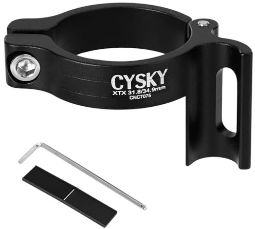 CYSKY Fahrrad Anlötbarer Umwerfer Adapter 34,9mm mit 31,8mm Umrüstung Spacer, Einstellbare Anlötbare Umwerfer Schelle für MTB Rennrad (Schwarz)