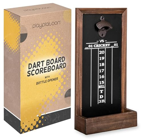 Play Platoon Dart Anzeigetafel & Darthalter Wandhalterung mit Flaschenöffner - Holz Kreidetafel Dart Board Anzeigetafel Spielzimmer Zubehör & Dekor für Man Cave Dartboard Schrank Aufbewahrung für