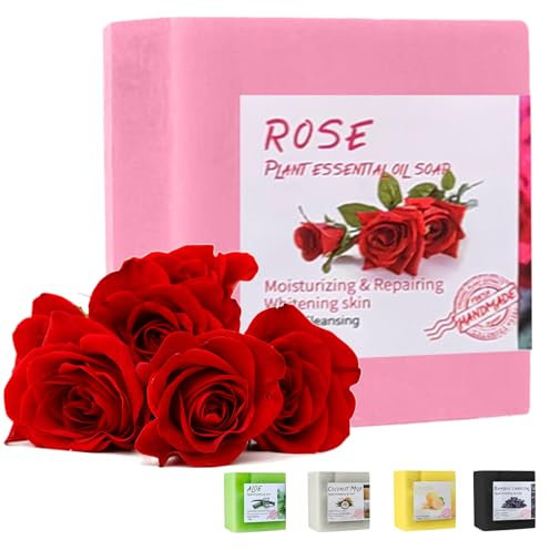 Rosa Soap, Sapone, Sapone Corpo, Sapone come gel doccia solido e shampoo solido, Soap Bar, Pezzo di doccia, Sapone da doccia vegano per tutti i tipi di pelle, Cura Pelle Mani Viso e Corpo, 100g (Rosa)