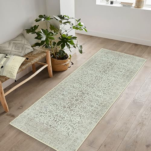 artyrugs Machine Washable Rug, 80x150cm, 75% Recycled Cotton, Short Pile, Non-Slip Backing, Non-Shedding, Suitable for Living Room, Bedroom, Kitchen, Hallway, Office, Ashen Cream