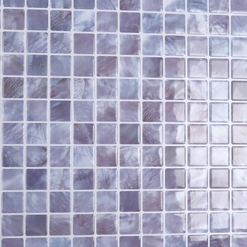 CRE8TIVE Purple Mosaic Tiles Self Adhesive Wall Tiles Marble Bathroom Tile Stickers Waterproof Square Peel and Stick Wall Tiles Splashback for Kitchen Shower Room Fireplace 4 Pcs 30.5cm x 30.5cm