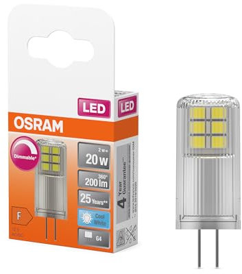 Osram SPECIAL PIN CL 20 LED-Lampe mit Retrofit-Stecksockel G4, dimmbar, Pin-Form, 2W, 200lm, 4000K, kaltweißes Licht, gute Rundumlichtausstrahlung, lange Lebensdauer, 6-Pack