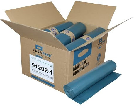 blaue Müllsäcke | 120 Liter | Typ 100 | 10 Rollen a 15 = 150 Stück | gängiger Müllbeutel, für viele Mülleimer passend | 700 x 1100 mm | ca. 54 µ | Verpackungsheinheit: 10 Rollen a 15 Säcke = 150 Stück
