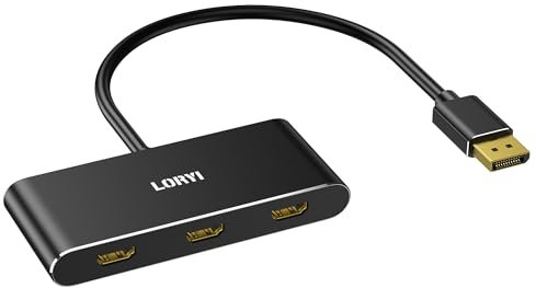 Loryi 3 porte DisplayPort 1.4 a 3 HDMI Splitter Triplo 4K 60Hz Monitor Singolo 8K, Dual 4K 120Hz DP a 3X HDMI Multi Monitor MST Hub 1,5ft (45cm)
