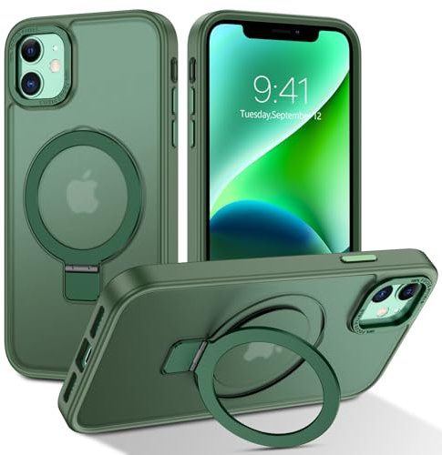 BENTOBEN Magnetic Case for iPhone 11 with Stand [Compatible with Magsafe], Invisible Ring Stand Translucent Matte Back Military Grade Protection Shockproof Cover for iPhone 11, Green