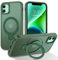 BENTOBEN Magnetic Case for iPhone 11 with Stand [Compatible with Magsafe], Invisible Ring Stand Translucent Matte Back Military Grade Protection Shockproof Cover for iPhone 11, Green