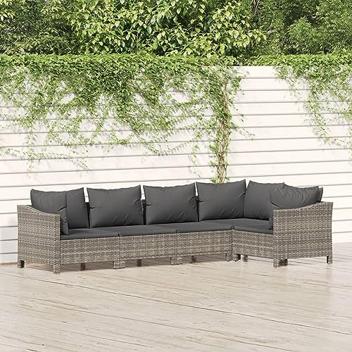 Buzaza 5-TLG. Garten-Lounge-Set mit Kissen Grau Poly Rattan Lounge-MöBel Outdoor-MöBel-Esstisch-Set GartenmöBeln Balkonset Garten MöBel FüR Balkon