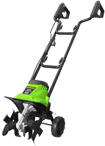 Greenworks Motoculteur électrique de 8,5 A, Largeur et Profondeur réglables, poignée Pliable, Vert, 2802602LU