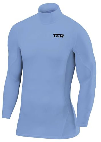 TCA Men's SuperThermal Compression Base Layer Football Running Top Long Sleeve Thermal - Mock Neck - Ice Blue, S