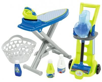 Set Menage Enfant 3 en 1 : Chariot avec aspirateur Balai, Table + Fer a Repasser, Panier a Linge - Jouet 12-36 Mois et 1 Carte Offerte