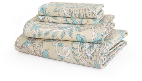 JSD Beigefarbenes Paisley-Baumwoll-Bettwäsche-Set für Doppelbett, Fadenzahl 300, bedruckt, Satin, tiefe Taschen, weich, atmungsaktiv, knitterfrei