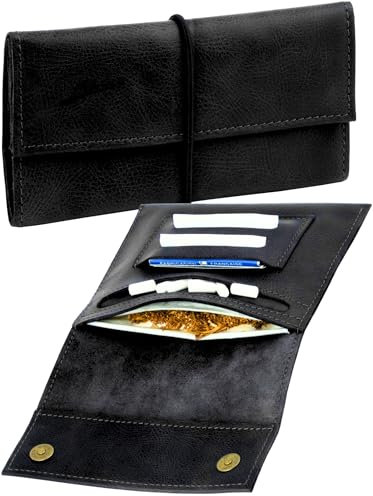 Simaru Handgefertigte Tabaktasche aus italienischem Leder – Weiches Leder, hergestellt in der EU – Ideale Drehertasche mit Band & Magnet – Einzigartiges Design