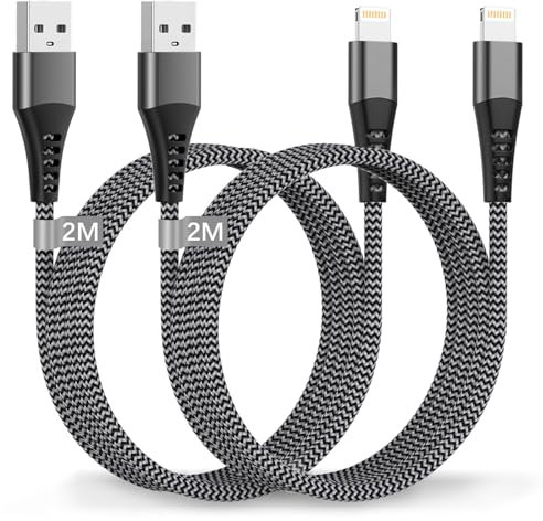 Câble iPhone, Cable Chargeur iPhone 2M/Lot de 2 Certifié MFi câble Lightning USB IPHONE Cable 2M Long CABLE IPhone USB Cordon Iphone Fil Charge Rapide pour Apple 14 13 12 11 Pro Max/XS/XR/8/7/6/SE