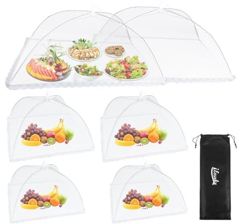 ilauke Fliegenhaube XXL 6er Set Abdeckhaube für Essen, 3 Größen Faltbare Kuchenabdeckung Fliegenschirm Lebensmittel Abdeckung, Perfekter Fliegen-Schutz für Essen, Obst, Picknick, BBQ, Weiß