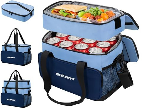 EULANT 2 en 1 Juego de Bolsas Térmicas con Cremallera Impermeable,Bolsa de Almuerzo Grande 16L + Lonchera Isotérmica Pequeña 5L,Neveras Pequeñas Portatiles para Camping Picnic Playa Trabajo Coche