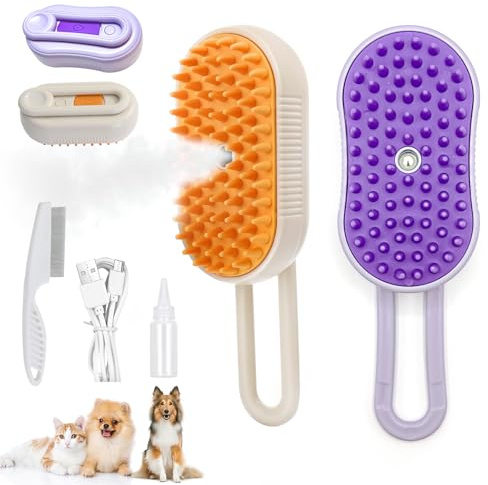4pcs Cat Steam Brush, 2026 Spray Comb for Cats, 3 in 1 Self Cleaning Grooming Tool for Pets Dogs, Rechargeable Hair Brush