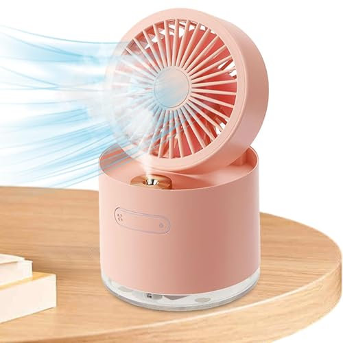 Ventilador de nebulización, enfriador de nebulización portátil ajustable, unidad recargable con luz LED, mini enfriador de aire personal para oficina, dormitorio, estudio, viajes al aire libre