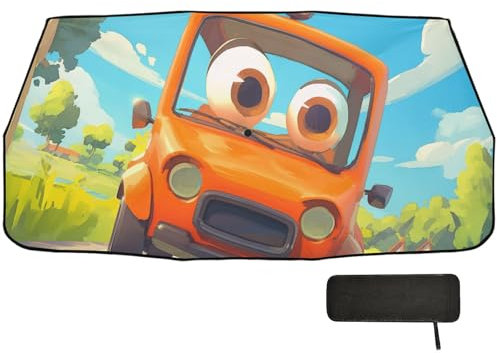 Parasol plegable con diseño de ojos grandes de dibujos animados para parabrisas de coche, con persianas de bloque para ventana delantera
