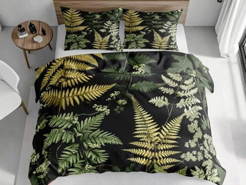 SKOEUI Retro Fern Duvet Cover Green Soft Bedding Sets Duvet Set King Size Microfibre Bedding Luxury Quilt Covers Winter Duvet Cover Sets with Zipper Ties