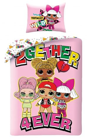 Halantex L.O.L. Kinder Bettwäsche aus Baumwolle Set Bettbezug 140x200 cm + Kissenbezug 70x90 cm Öko-Tex Standard mit Reißverschluss LOL Surprise Dolls