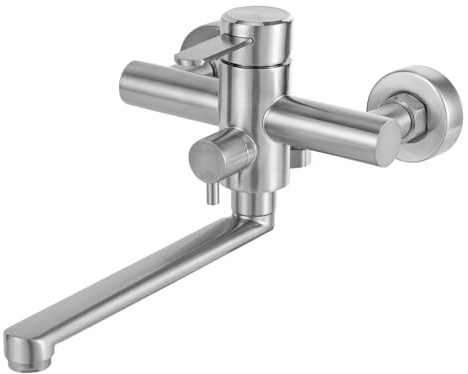 360° Drehbar Wasserhahn Küche Wandmontage Wand Wandarmatur Silber Edelstahl Wand Wasserhahn Mischbatterie Wassersparen Armatur Einstellbar Küche Wandarmatur mit Spritzpistole