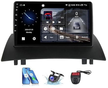 Generisch Kabelloses CarPlay 4G Android 13 Radio für Renault Megane 2 (2002-2009) – 9 Zoll 2 DIN, GPS-Navigation, DSP, FM RDS, DAB+, Bluetooth, WiFi, SWC, DVR (NF-7)
