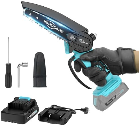 YARDCARE Mini Tronçonneuse à Batterie, Système D'huile Automatique, 6 Pouces Tronçonneuse Électrique sans Fil, Scie à Chaîne Électrique avec Batterie et Chargeur,Coupe De Bois,Branches et Jardin