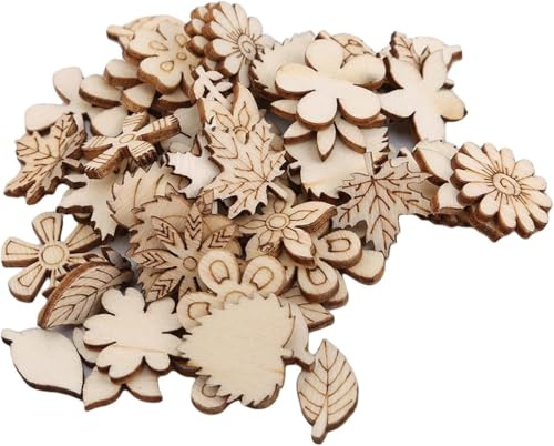 100 Stück unlackierte Holzblüten-Holzscheiben, Blattmuster, Ausschnitte, Mini-Holz, handgefertigt, Dekoration, Bastelbedarf, unlackiert, Basteln, Kunst