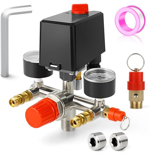 MEANLIN MEASURE Valvola di controllo pressostato compressore aria 8.3-10.3 BAR/120-150 PSI 110V-240V 1 via Ricambi con manometro 0-12BAR/0-180PSI e regolatore manifold