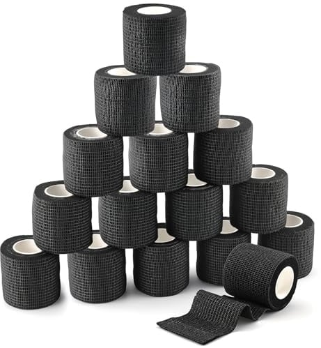 Wozzies 16 Rollen Selbsthaftende Bandage, 5 cm × 4,5 m Selbstklebender Verband, Klebeverband Selbstklebend für Sport, Handgelenk, Erste Hilfe Vet Wrap, Hund, Katze, Pferd, Grip Tape Tattoo, Schwarz