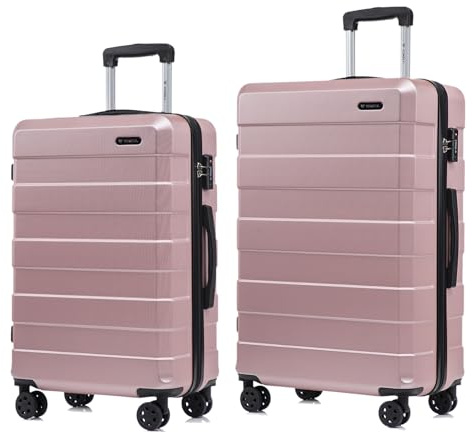 YONSLY Premium Reisekoffer TSA-Schloss,YKK-Reißverschluss Hartschalen-Koffer Trolley Kabinenkoffer Rollkoffer Suitcase Handgepäck 4 Rollen (Roségold, L-XL-Set)