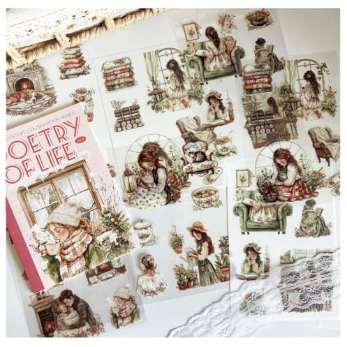 Scrapbook Stickers Zubehör,Winter Series Stickeralbum Für Scrapbooking | Arpaper 20 Blätter Charaktere Mädchen Blume Thema Stickeralbum Fü Bullet Journaling,Fotoalben,DIY Scrapbooking(Corner)