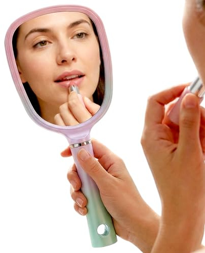 MIJOMA Handspiegel mit Griff – Leichter Kosmetikspiegel aus Glas mit sanftem Farbverlauf – ideal für Make-up & Pflege unterwegs oder zu Hause