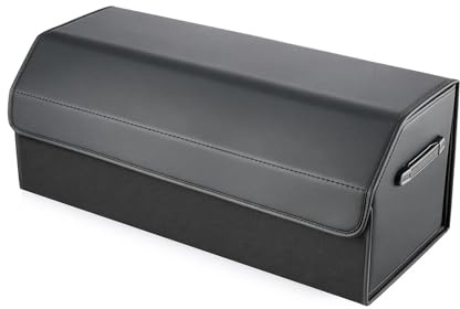Toemics Auto Kofferraum Organizer faltbar mit Deckel wasserabweisende Aufbewahrungsbox aus Kunstleder verschleißfest mit Griffen für SUV Limousine Camping Einkauf Haushalt (L: 66 x 29.5 x 32 cm)