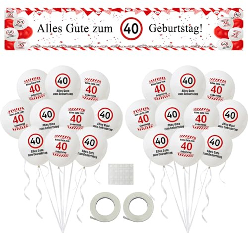 Decorazione per 40° compleanno, per donne e uomini, con scritta in lingua tedesca Alles Gute zum 40° Geburtstag, divertente cartello stradale, accessori per feste, striscione e palloncini rossi e