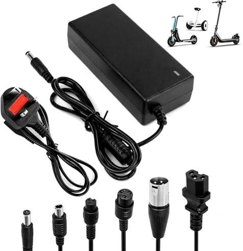 29.4V 2A Electric Scooter Charger UK, Hoverboard Charger with 6 Connectors | LED Indicator, Replacement Charger for Nine-bot Scooters, E-Scooter, Electric Bike, Drift Boards, Mobility Scooter