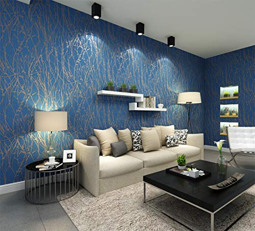 Q QIHANG Modern Minimalist Curve Striped Wallpaper Tree Patterns Non-Woven Wallpaper Roll Blue&Gray Color Non-Pasted Wall Paper 0.53m (1.73') x 10m(32.8')=5.3㎡(57 sq.ft)