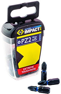 C.K T4560 PZ2D15 PZ Impact Screwdriver Bits, 0 V, Black, 2 x 25 mm, Set of 15 Piece