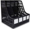 SAYEEC Sturdy Desktop 4 Sections Plastic Magazine Holders Frames File Dividers Document Cabinet Rack Display and Storage Organiser Box Black