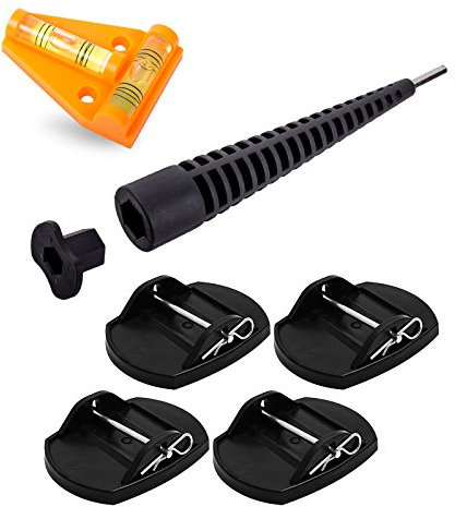 Set Stützplatten - 4 Stück - zur Sicherung der Kurbelstütze, Akkuschrauberaufsatz und Kreuz Wasserwaage für Wohnmobil oder Wohnwagen