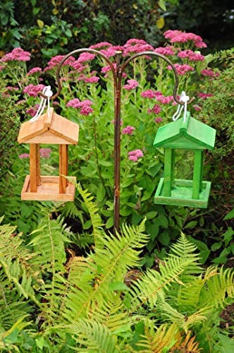 2x Vogelhaus /2-Stück, NATUR HOLZ+ grasgrün grün NEU Futterfläche,/ HOLZHAUS-NATUR MASSIV+ winterfest,Holz für Vögel,mit Vogelfutter-Silo groß, 1 Liter, mit 2x Schäferstab, Farbe