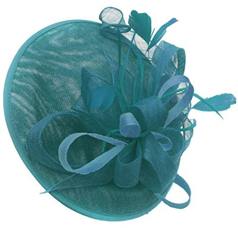 Caprilite Teal Turquoise and Light Blue Sinamay Big Disc Saucer Fascinator Hat for Women Weddings Headband