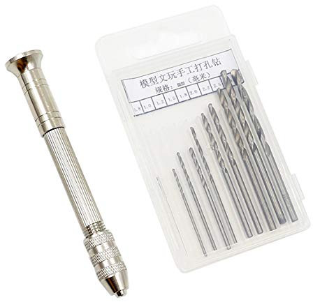 GTIWUNG Mini Trapani a Mano, Morsa di Precisione con 10Pz Rotativi Punte Elicoidali Set, Fai da te fori Pin Vise legno, Micro Twist Drill Attrezzi Rotanti per il modello in ambra Olive perline