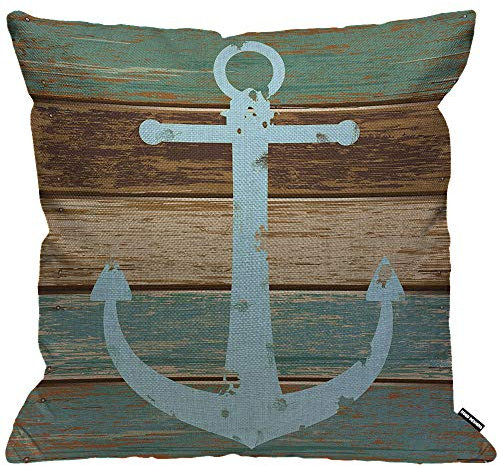 HGOD DESIGNS Kissenbezug Nautisch Anchor Mit Vintage Holz Kissenhülle Haus Dekorativ Für Männer/Frauen/Jungen/Mädchen Wohnzimmer Schlafzimmer Sofa Stuhl Kissenbezüge 45X45cm