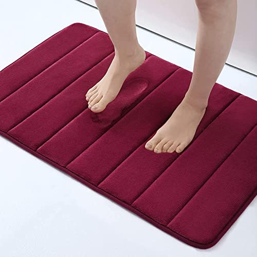 Homaxy Memory Foam Badezimmer Badteppich Saugfähige Rutschfester Badvorleger Waschbar Badematte- 41 x 61 cm, Weinrot