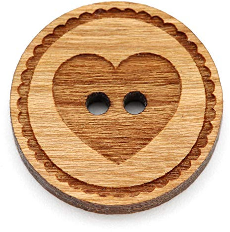NaturSchatulle Holzknöpfe Gravur Motiv Herz 12-30mm I 25 Stück Kirsche 2 Loch Knöpfe Holz DIY Basteln Nähen Schmuckherstellung Annähen Rund 25mm