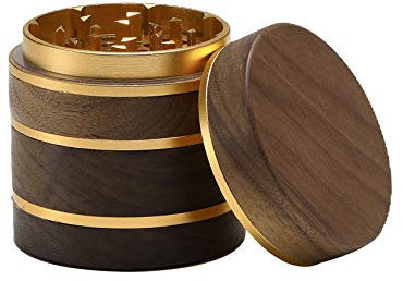 DCOU Premium Grinder Moulin à épices en bois collecteur de pollen avec couvercle magnétique et collecteur de pollen 4 pièces 2,5 pouces (Or)