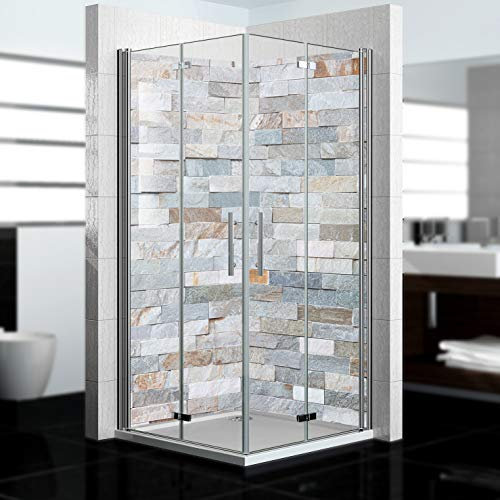 dedeco Eck-Duschrückwand wasserfest Motiv: Stein V4, 2 x 90x200 cm, als Badrückwand zum Fliesenersatz, als Dekorwand, Wandverkleidung und Duschplatte aus Aluminium - Made in Germany