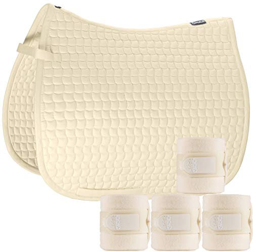 Eskadron Set Basic Cotton Schabracke mit Fleecebandagen in Creme, Größe:Pony (P)